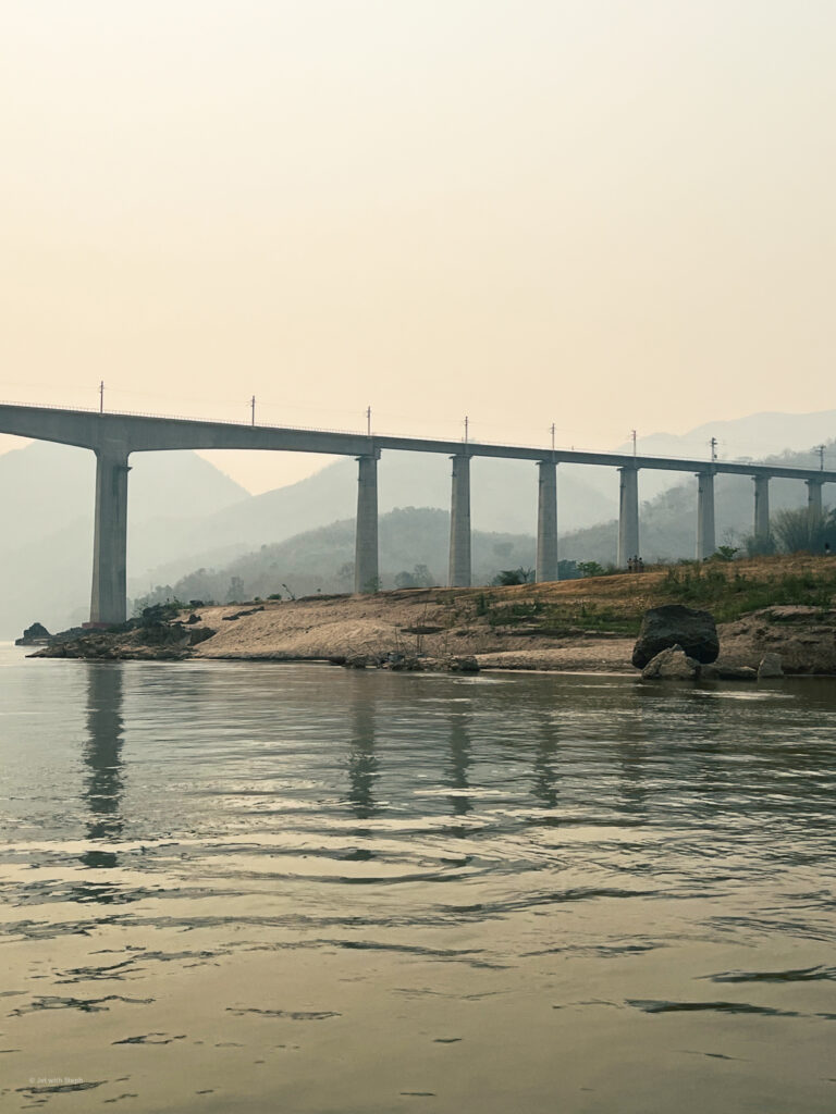 A high-speed rail bridge in Laos over the Mekong River 