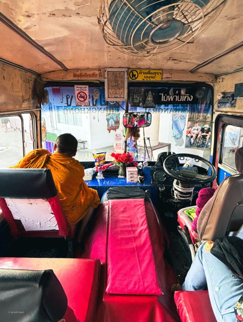 A monk on the bus from Chiang Rai to Chiang Khong in Thailand