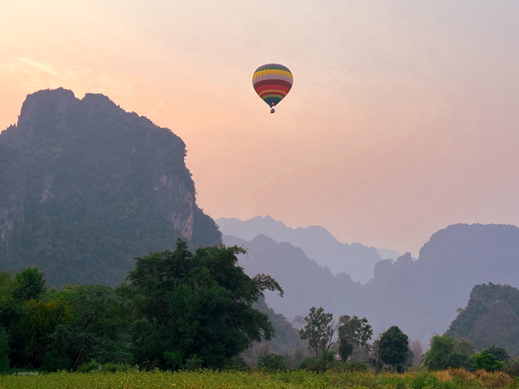 Laos hot air balloon at sunrise