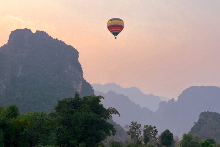 Laos hot air balloon at sunrise