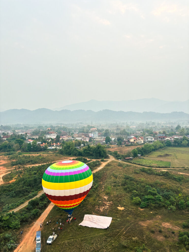 Hot air balloon preparing for flight in Vang Vieng, Laos