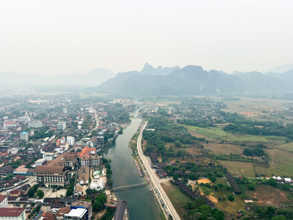 View over the Nam Song river in Vang Vieng, Laos