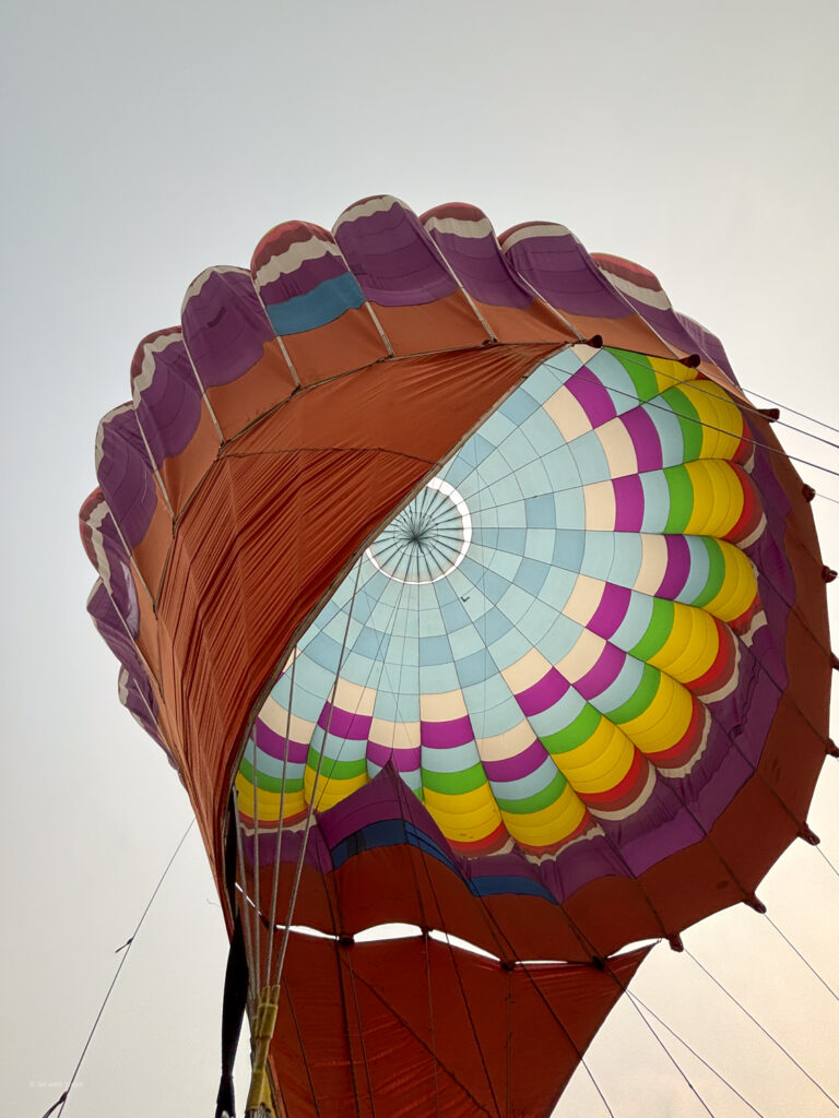 View from underneath a hot air balloon in Vang Vieng, Laos 